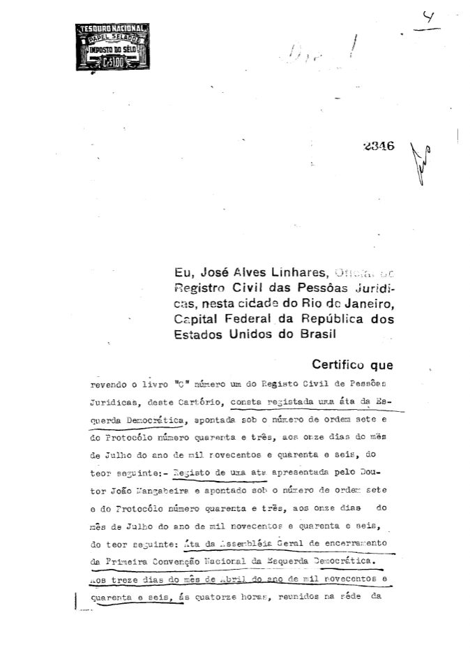 Esquerda Democrática - Registro em Cartório